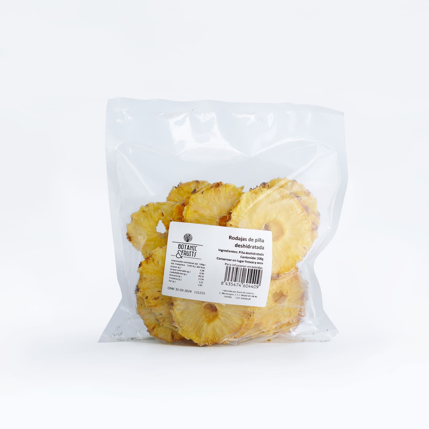 rodajas de piña deshidratada en bolsa